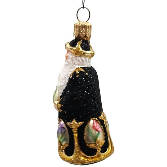 Patricia Breen Miniature Imperial Santa Black Spring Flower Christmas Ornament - Picture 9 of 14